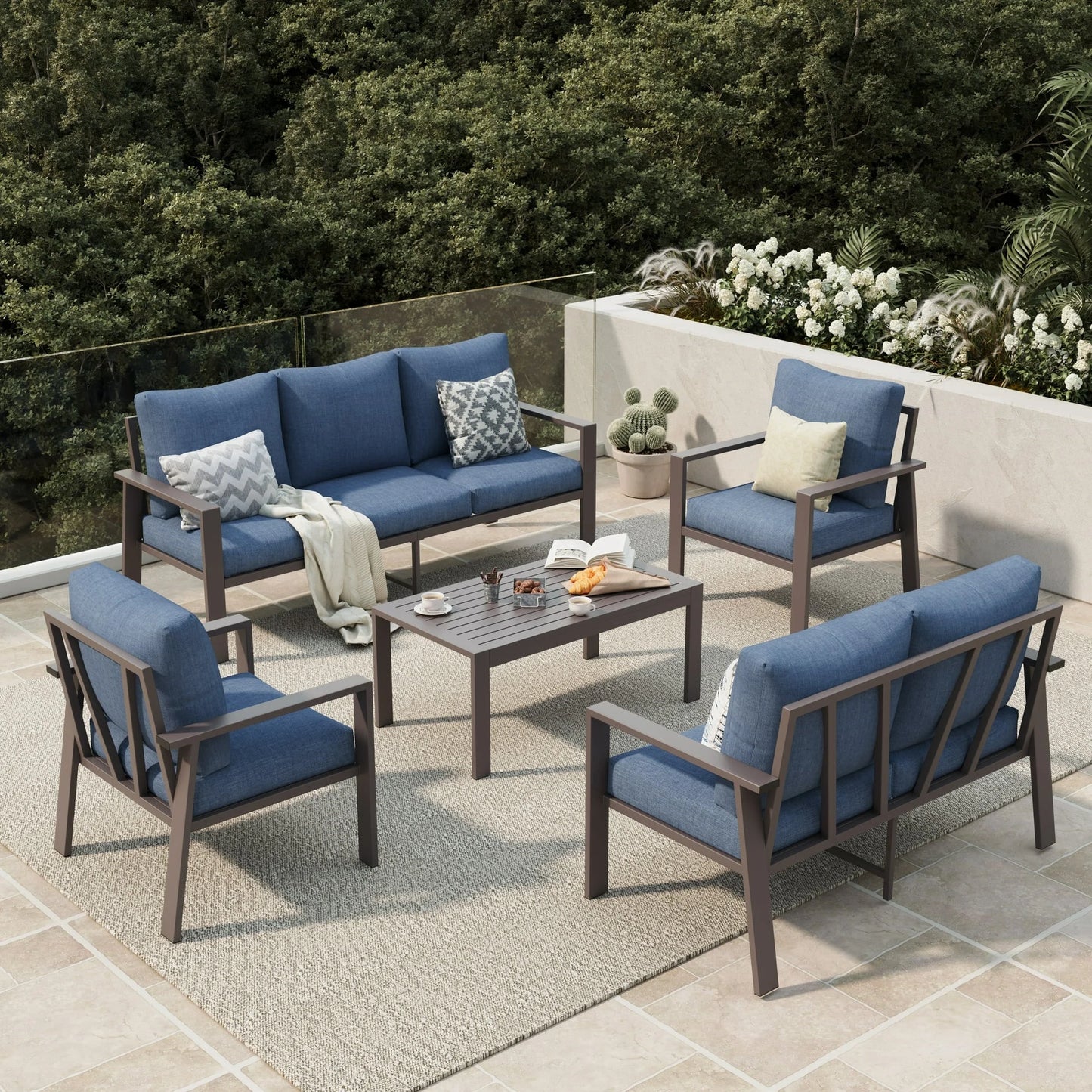 Aluminum Patio Furniture Set, Contemporary Outdoor Couch Set, Aluminum Patio Conversation Set, Gray