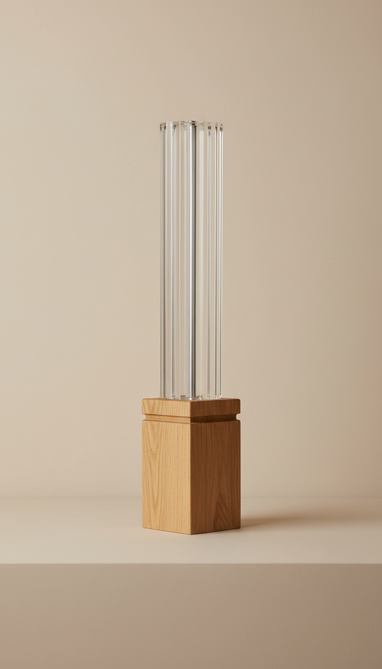 Crystal Column Lamp with Oak Base