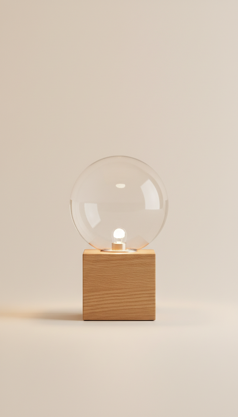 Globe Crystal Bedside Lamp with Oak Plinth