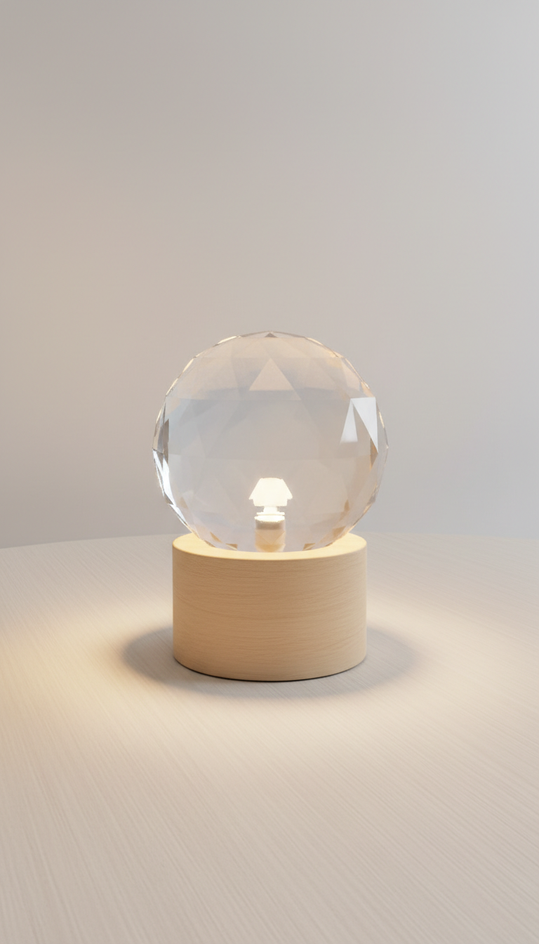 Crystal sphere lamp with faceted glass