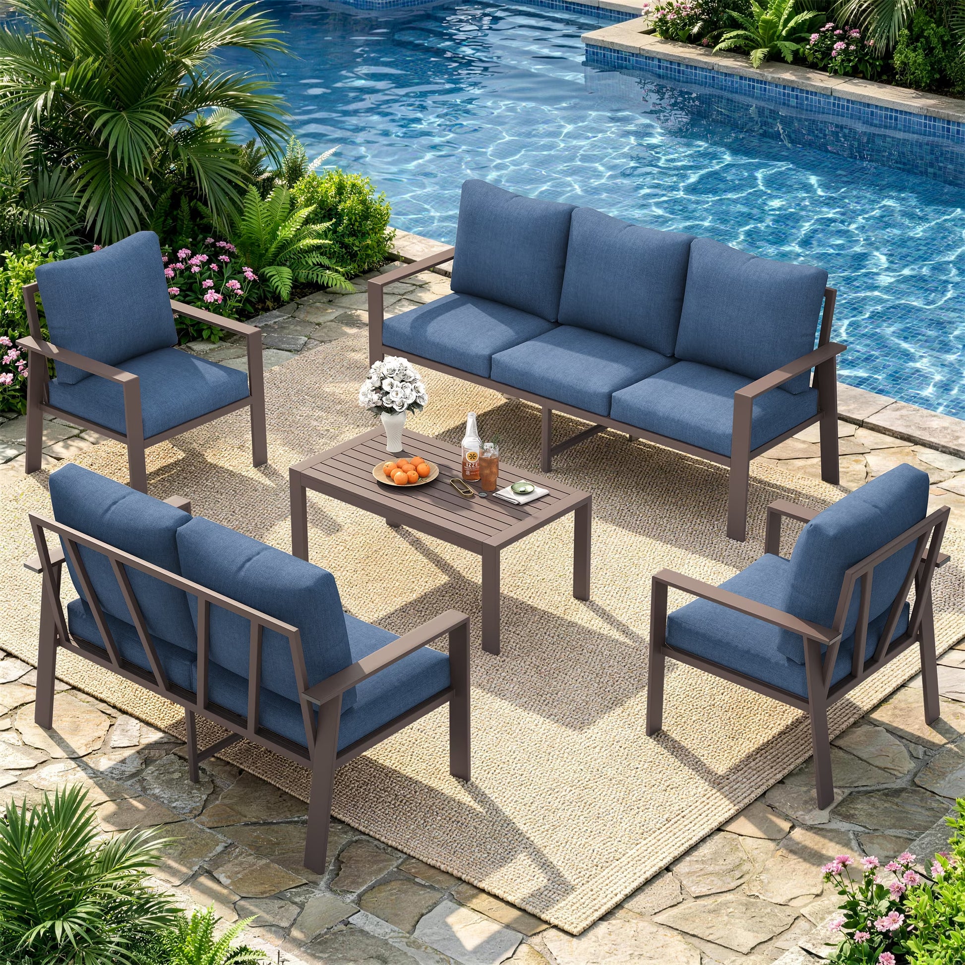 Aluminum Patio Furniture Set, Contemporary Outdoor Couch Set, Aluminum Patio Conversation Set, Gray