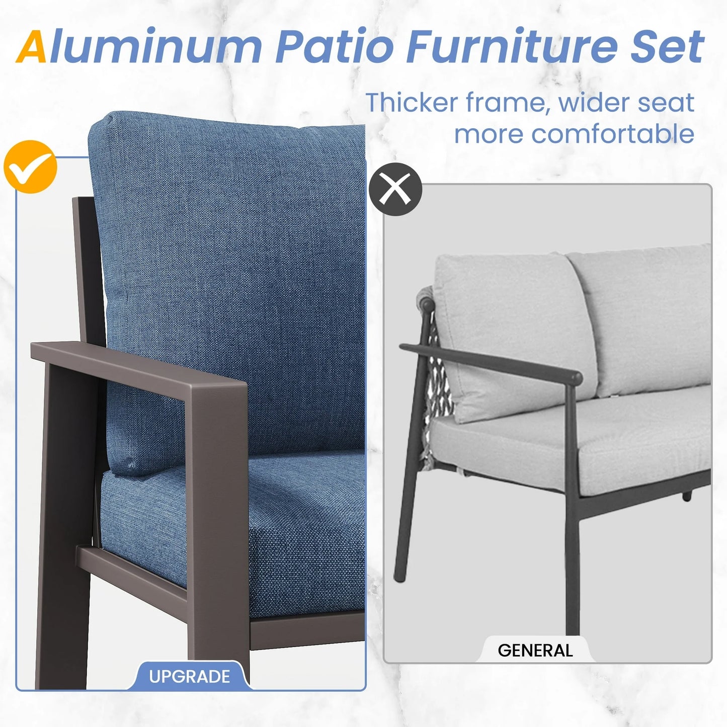 Aluminum Patio Furniture Set, Contemporary Outdoor Couch Set, Aluminum Patio Conversation Set, Gray