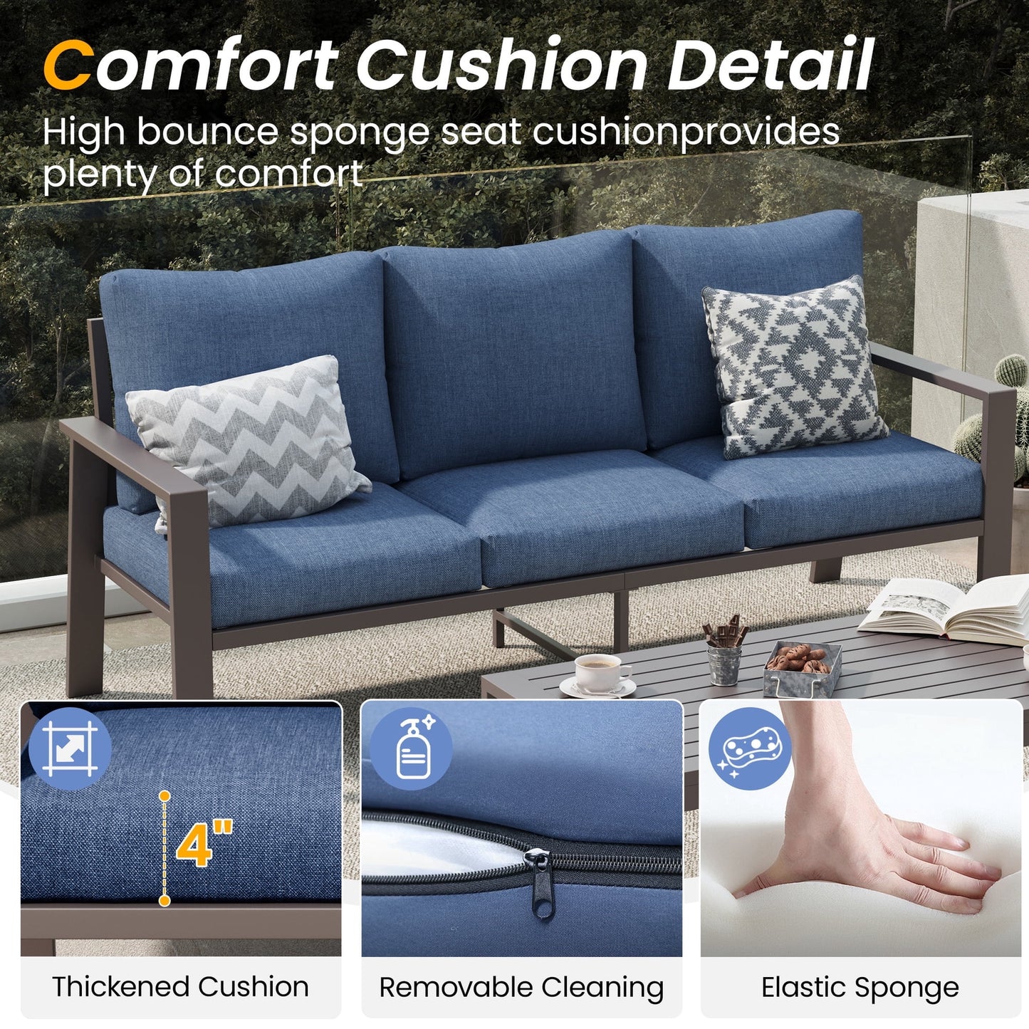 Aluminum Patio Furniture Set, Contemporary Outdoor Couch Set, Aluminum Patio Conversation Set, Gray