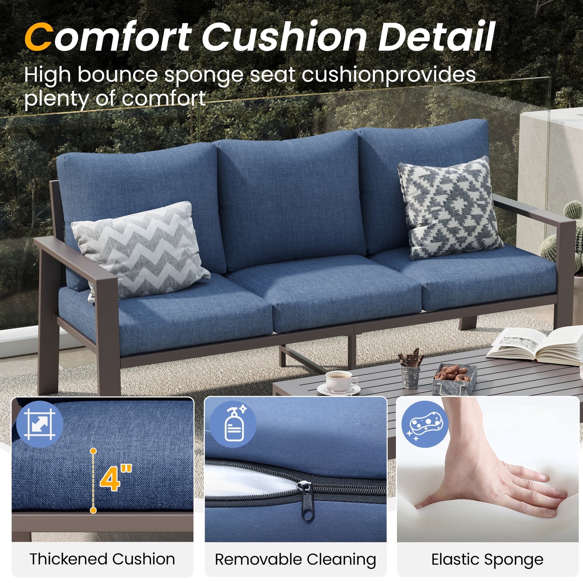 Aluminum Patio Furniture Set, Contemporary Outdoor Couch Set, Aluminum Patio Conversation Set, Gray
