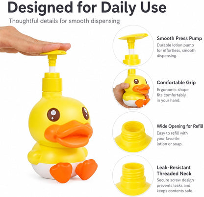 Cute Soap Dispenser for Kids Gift,Fun Dispenser for Bathroom Kitchen Countertop Vanity Fit Lotion Shampoo Shower Hand Sanitizer,Animal Yellow Duck Themed Soap Bottle with Pump Bath Accessories